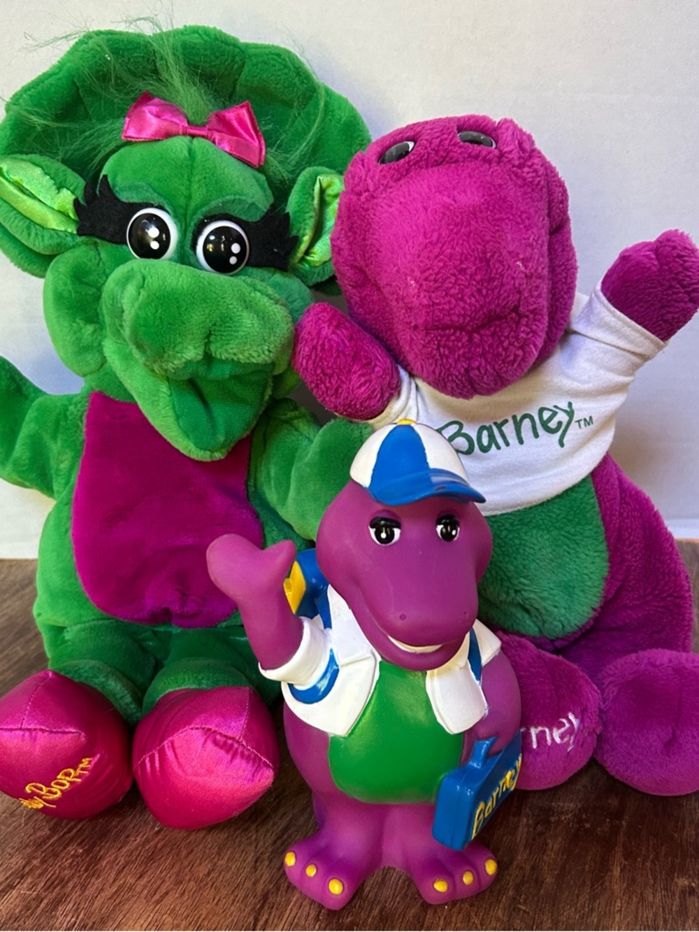 Vintage 1992 Barney Plush & Vinyl Coin Bank Baby Bop Puppet Lot of (3) Lyons